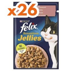 Felix Pouch Sensations Jellies Somon ve Karidesli Yaş Kedi Maması 85 Gr - BOX - 26 Adet - FELIX