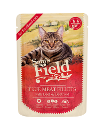 SF cat pouch sterilized Beef filets/beetroot 85 g - SAMS FIELD